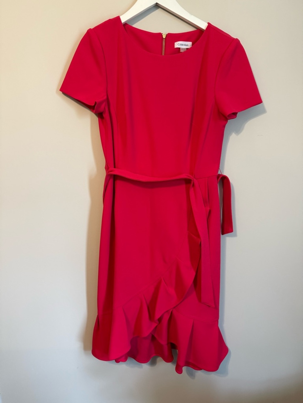 Calvin Klein Hot Pink Short-Sleeve Ruffle Midi Dress
